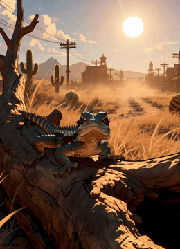 AI generated video: 0–1 second: A small lizard rests on a sun warmed fallen tree trunk in a wide…