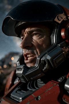 AI generated video: subject_definitions: <Subject 1> is the rugged male grunt whose face appears in…