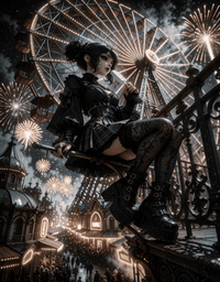 AI generated video: Cinematic gothic carnival at night. Animate <Picture 1> as a vivid five-second…