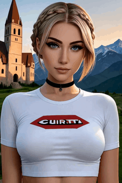 AI generated video: wearing crop top t-shirt, choker, Dutch Braid Haircut - Raised braid style…