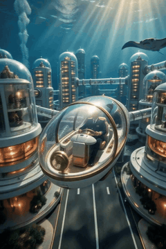 AI generated video: [Shot 1] furestify style, Scene: A streamlined transparent submarine glides…