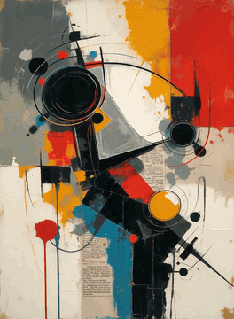 AI generated video: chaotic movement of abstract art elements that on 3rd second form a robot face…