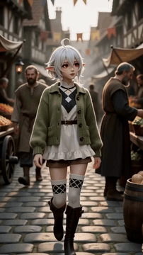 AI generated video: ELF AT THE MEDIEVAL MARKET Mode: From reference pictures (the picture is…