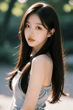 AI generated video: A young woman with long hair stands in the breeze; her hair sways in the wind…