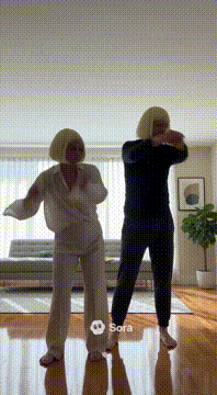 AI generated video: @jordanlyall @courtneylyall dress a strange interpretive dance wearing short…