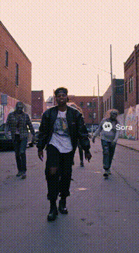 AI generated video: @fatesend create a video of me walking through the streets with a gangster type…