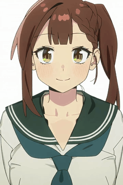 AI generated video: An anime girl with brown hair in a side ponytail and large green eyes, wearing…