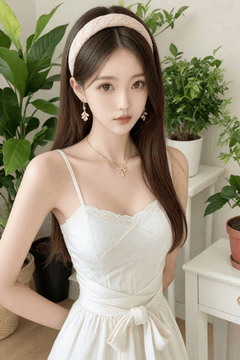 AI generated video: A young woman stands still and looks straight ahead,, and her long hair shakes…