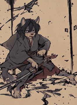 AI generated video: A sumiink painting style animation of Gumdong, a furry woman with black short…