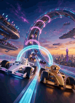 AI generated video: FORMAT: 5-second vertical cinematic futuristic racing video, one continuous…