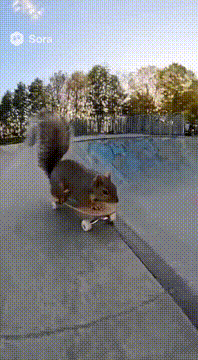 AI generated video: Squirrel doing some crazy stunts on a skateboard