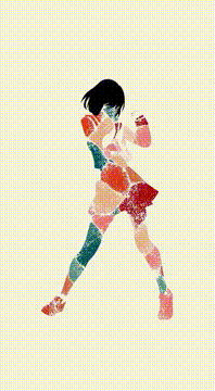 AI generated video: GOAL&STAKES: A teenage girl made of shifting color fragments pushes through an…