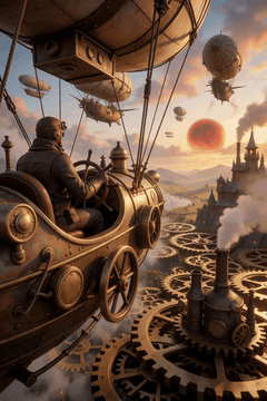 AI generated video: Natural scene, natural movement, spinning gears, man turns toward viewer…
