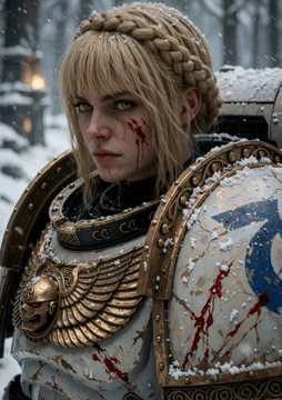 AI generated video: Space marine armor, snow