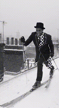 AI generated video: He and him stylin’ ski ska Skankin’ mates now skank-skiing on sweet sooty steep…