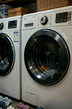 AI generated video: laundryafterdark, a realistic photo of washers and dryers in a laundry mat. One…