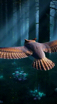AI generated video: A majestic owl flying slowly through a glowing magical forest at night…