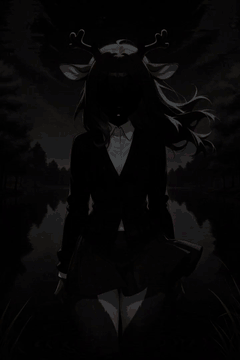 AI generated video: An anthropomorphic female deer stands in a lake amidst a vivid sunset, her body…
