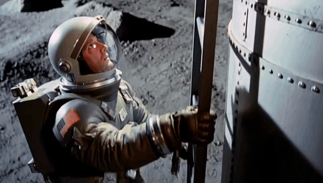 AI generated video: integrated_multimodal_description: 50s_scifi, a man in a space suit and helmet…