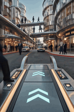 AI generated video: [Shot 1] furestify style, Scene: A 1960s futuristic shopping district at…