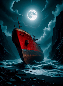 AI generated video: subject_definitions: <Subject 1> is the dramatic seascape featuring a large red…