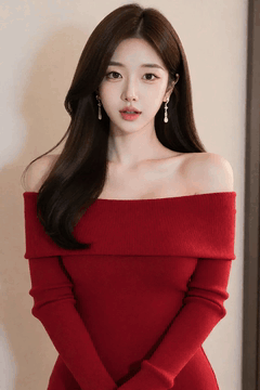 AI generated video: A woman in a red dress moves her body smoothly, Her long hair shakes slightly…