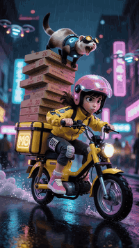 AI generated video: Whimsical 3D cartoon animation style. Dynamic low-angle tracking shot. A…