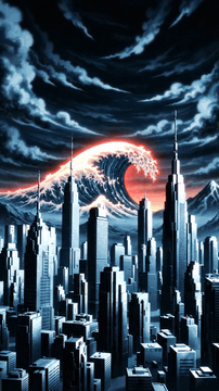 Видео, сгенерированное нейросетью: Neon Genesis Eva. Tokyo-3. Second impact making half humanity go extinct.