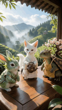 AI generated video: Photorealistic high-fantasy Zen nature macro photo. Dynamic wide-angle shot…