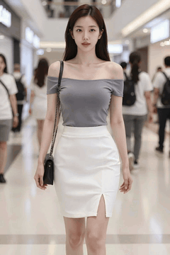 AI generated video: A woman is walking down the shopping mall hallway, Her long hair is shaking…