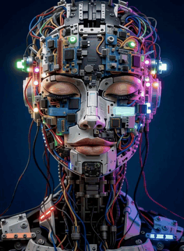 AI generated video: Cyborg opens eyes, looks around to see it’s on a massive production line of…