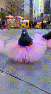 AI generated video: “Whimsical live-action footage set in a bustling New York City plaza. A group…