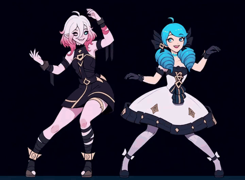 AI generated video: masterpiece, best quality, 2girls, Briar \(League of Legends\), Gwen \(League…