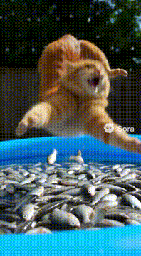 AI generated video: 变成橘猫，茄子变成鱼