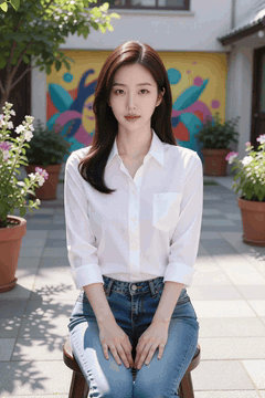 AI generated video: A young woman is sitting in a chair and watching,, The surrounding leaves sway…