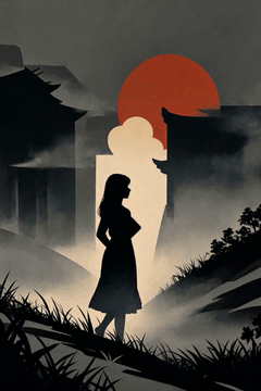 AI generated video: woman closeup, A female figure walking through a quiet, fog-covered field at…