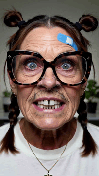 AI generated video: Candid close-up of a woman's face as she talks directly into the camera. She is…