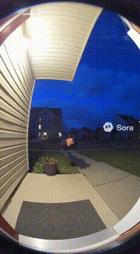 AI generated video: Ring footage of @jarsninja08 floating horizontally to the camera the yelling…