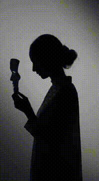 AI generated video: Black-and-white artistic shadow play. A woman’s silhouette lifts a shadow-like…