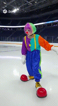 AI generated video: A gothic Japanese girl, characterized by her rainbow wig, a vibrant clown…