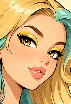 AI generated video: woman face closeup, two-tone hair, Soft Yellow Eyeshadow, Full-bodied detail…