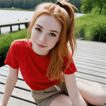 AI generated video: She candidtly looks at the viewer, occasionally making a facital expression…