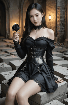 AI generated video: A cinematic video focusing on a woman in gothic attire slowly turning her head…