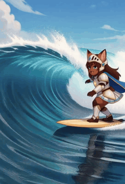 AI generated video: z3ll13, Cinematic anime fantasy scene featuring a dark-skinned cat-eared…