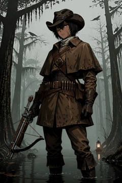 AI generated video: Anime digital illustration of Casca from Berserk as a Hunt: Showdown 1896…
