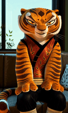 AI generated video: The scene is a 3D CGI animated style of the film KFP, featuring Tigress an…