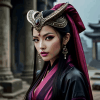 AI generated video: the beautiful woman slowly transforms into a demon with purple glowing cat-eyes…