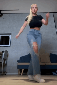 AI generated video: A beautiful adult woman performs an energetic, authentic shuffle dance in a…
