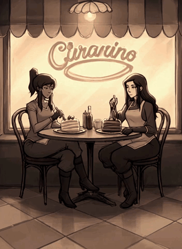 AI generated video: kyhu style image sketch animation, thick lines, sepia tone, 2girls, korra…