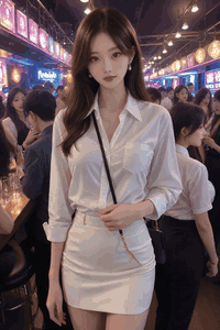 AI generated video: A young woman at the bar walks towards the camera, People around her are…